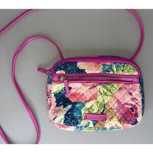 Vera Bradley Little Crossbody  Wildflower Print RFID Zip Closure Floral Quilted